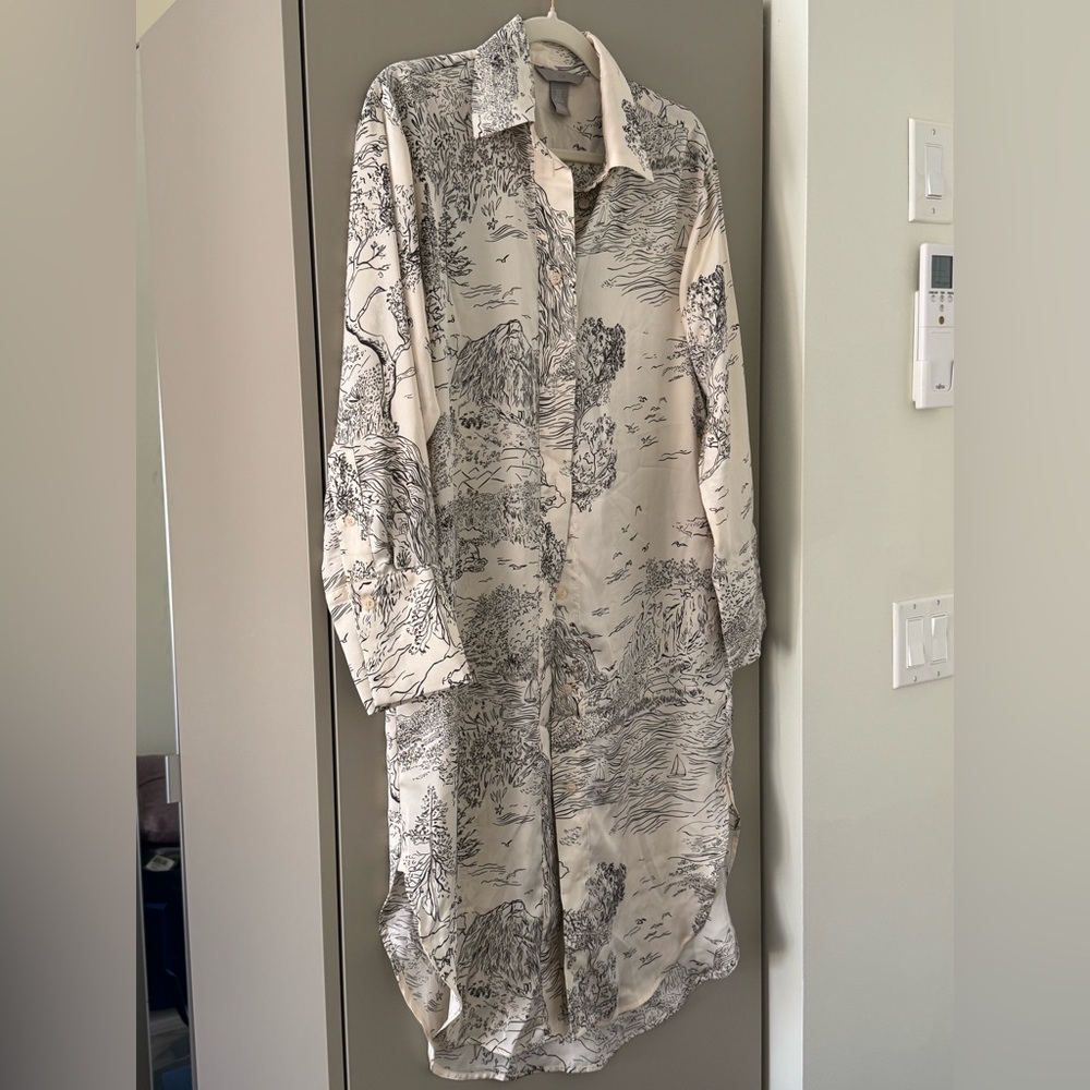 Scenic Print Long Shirt Dress